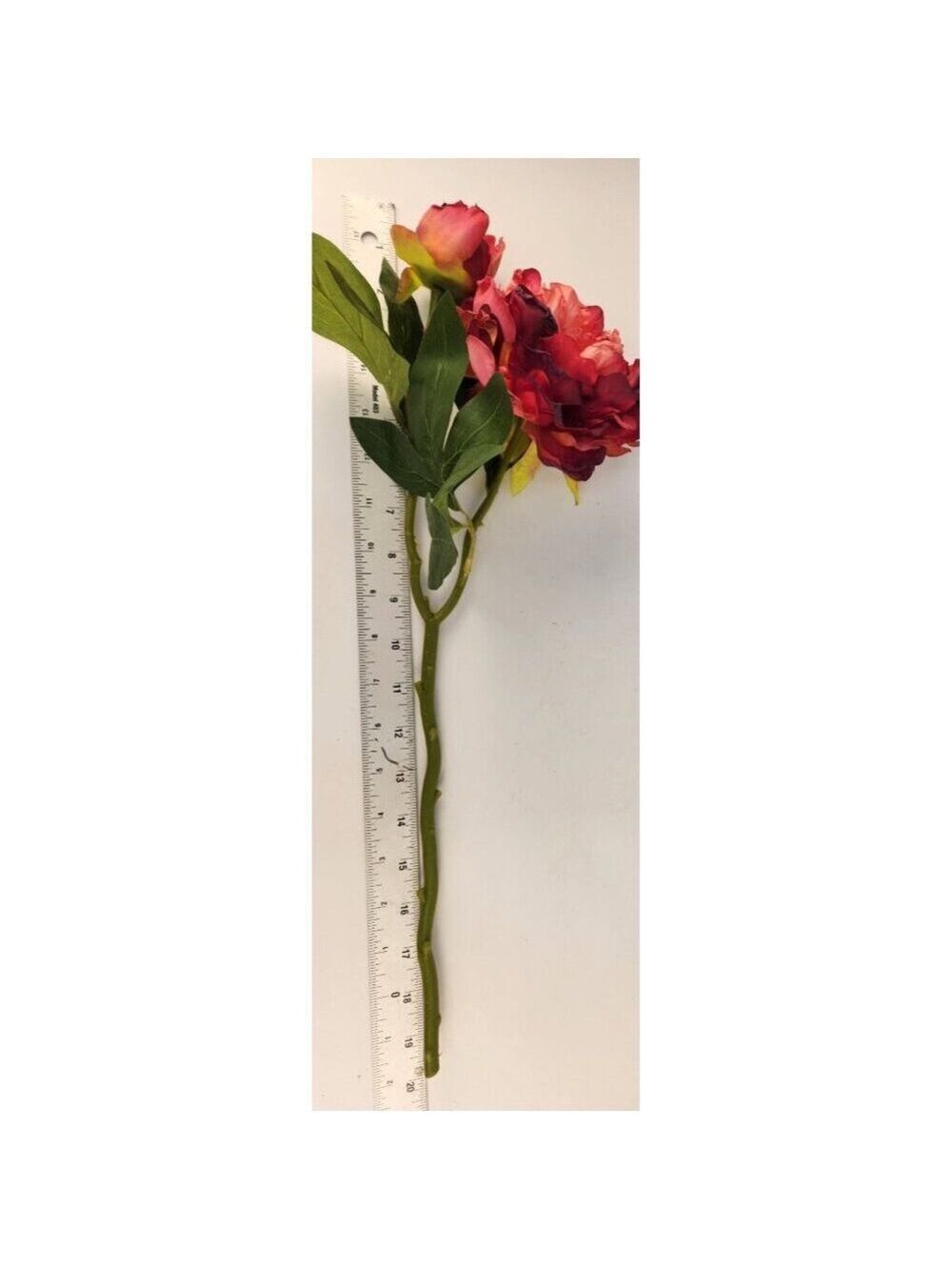 Rose Pink Faux Peony Stem 18 Inch Wedding Artificial Silk Flower Burgundy Tips - Picture 8 of 9